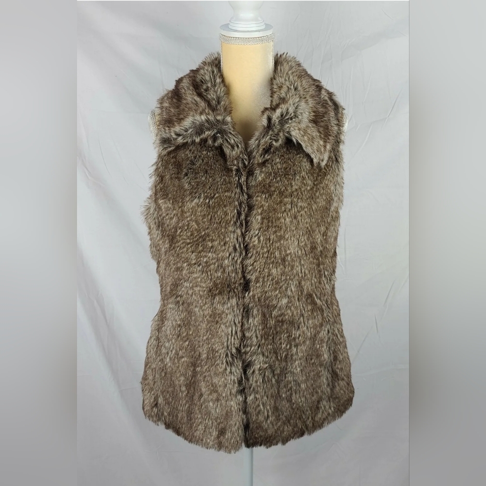 J. Jill Brown Faux Fur Elegant Classy Collared Sleeveless Women's Coat Vest sz M